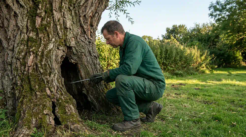 Sondierstab in einer Stammhöhle, Baumkontrolle in Potsdam von Pro Baumpflege Potsdam
