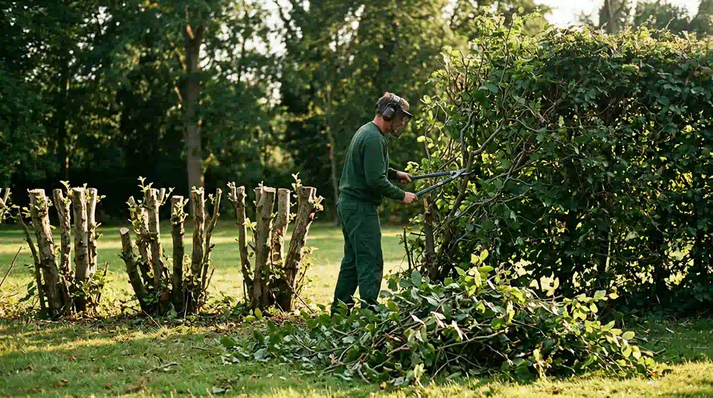 Heckenschnitt in Potsdam: Verjüngungsschnitt an einer alten Hecke – Pro Baumpflege Potsdam Verjüngungsschnitt an einer alten Hecke, Heckenschnitt in Potsdam von Pro Baumpflege Potsdam